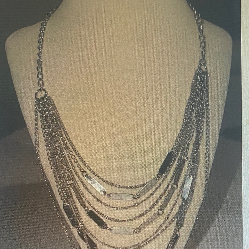Layered Multi-Chain Statement Necklace in Gunmetal